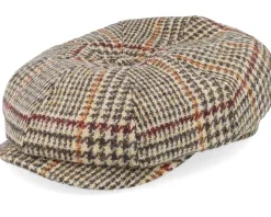 Flat Caps-CTH Ericson Alan Harris Tweed Glen Check Beige Flat Cap -