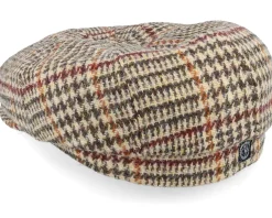 Flat Caps-CTH Ericson Alan Harris Tweed Glen Check Beige Flat Cap -