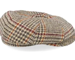 Flat Caps-CTH Ericson Alan Harris Tweed Glen Check Beige Flat Cap -