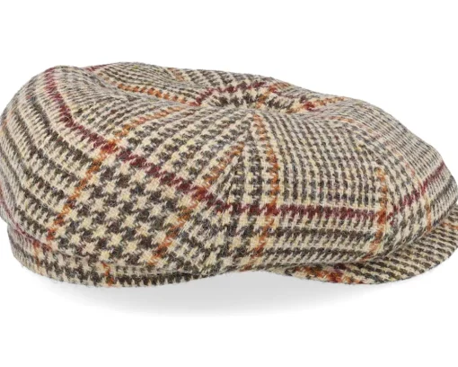 Flat Caps-CTH Ericson Alan Harris Tweed Glen Check Beige Flat Cap -