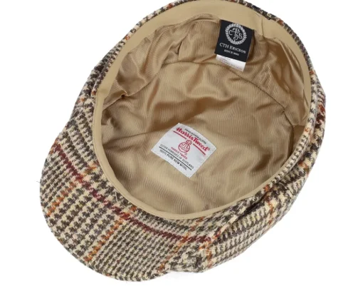 Flat Caps-CTH Ericson Alan Harris Tweed Glen Check Beige Flat Cap -
