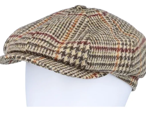Flat Caps-CTH Ericson Alan Harris Tweed Glen Check Beige Flat Cap -