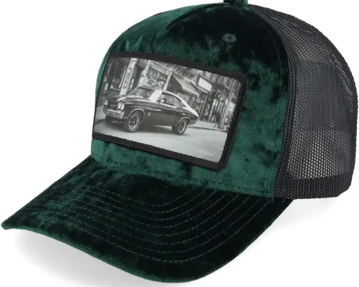 Trucker | Velvet Caps-Calza Pennello American Muscle Classic Car Velvet /Black A-Frame Trucker - Green