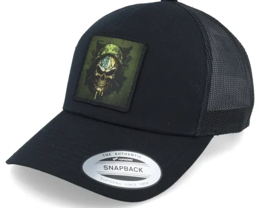 Trucker-Iconic Army Skull Patch Black A-frame Trucker -