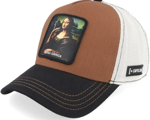 Best Capslab Art Mona Chica White/Brown/Black A-Frame Trucker -