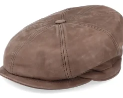 Flat Caps-MJM Hats Artist Blue Line Nappa Wax Dk. Brown Flat Cap -
