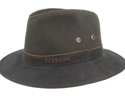 Trilby Hats-Stetson Ava Waxed Cotton Brown Trilby -