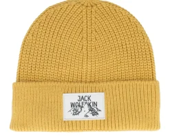 Cuff Beanies-Jack Wolfskin Badge Beanie Mustard Cuff -