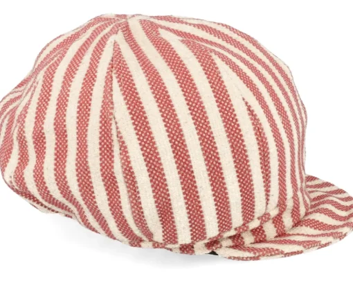 Vega-Seeberger Balloon Cap In Stripy Fabric Linen wine Red Vega Cap -