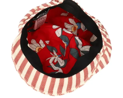 Vega-Seeberger Balloon Cap In Stripy Fabric Linen wine Red Vega Cap -