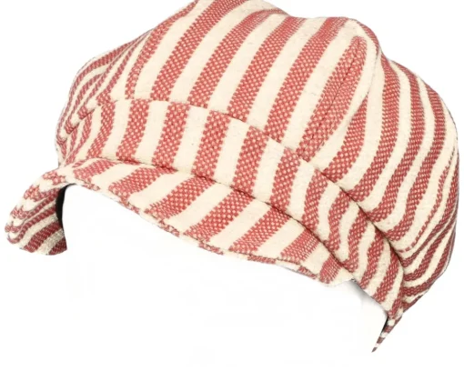 Vega-Seeberger Balloon Cap In Stripy Fabric Linen wine Red Vega Cap -