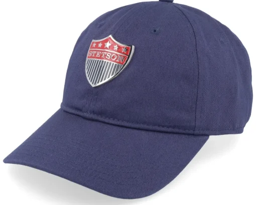 Dad Cap-Stetson Baseball Cotton 2 Metal Badge Navy Adjustable -