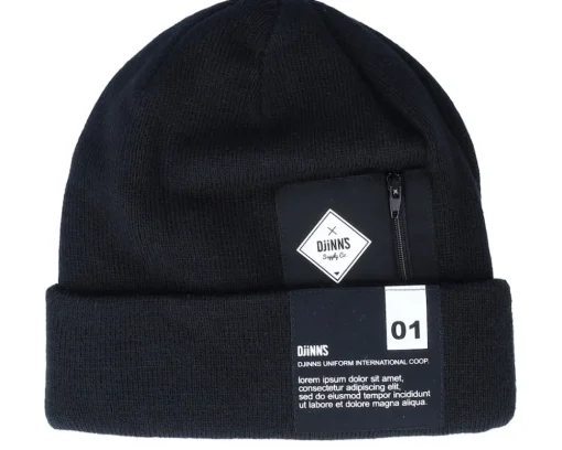 New Djinns Basic Beanie Lorem Pocket Black Cuff -