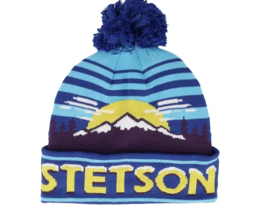 Pom Beanies-Stetson Beanie Freestyle Blue Shades Pom -