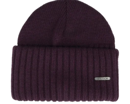 Cuff Beanies-Stetson Beanie Merino Plum Cuff -
