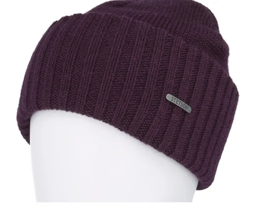Cuff Beanies-Stetson Beanie Merino Plum Cuff -