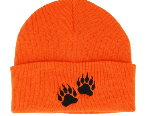 Outdoor | Cuff Beanies-Hunter Bear Prints Orange Fold Beanie -