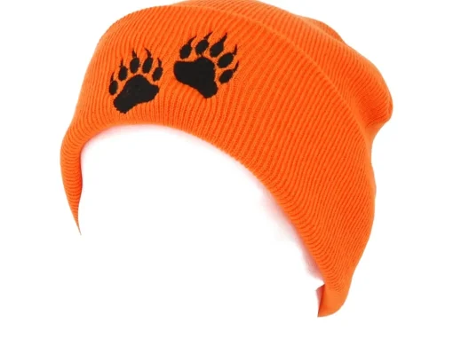 Outdoor | Cuff Beanies-Hunter Bear Prints Orange Fold Beanie -