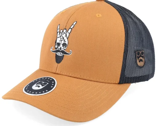 Trucker-Bearded Man Bearded Rock Sign Scull Caramel/Black Trucker -