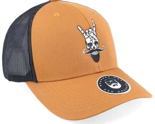 Trucker-Bearded Man Bearded Rock Sign Scull Caramel/Black Trucker -