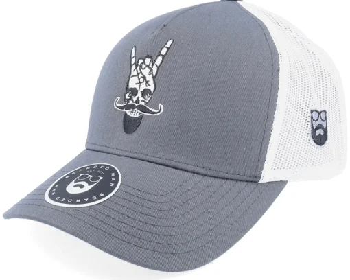 Trucker-Bearded Man Bearded Rock Sign Scull Grey/White Trucker -