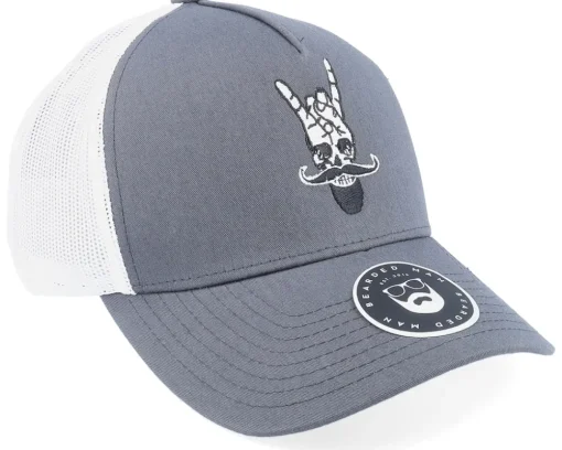Trucker-Bearded Man Bearded Rock Sign Scull Grey/White Trucker -