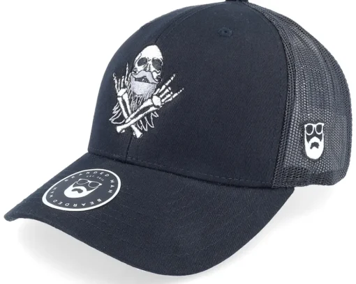 Trucker-Bearded Man Bearded Rockstar Scull Black Trucker -