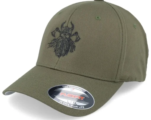Flexfit-Vikings Bearded Skull Axe Wooly Combed Flexfit - Black