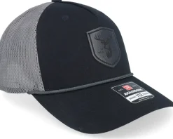 Trucker-Wild Spirit Black Deer Shield Patch Black/Charcoal Rope A-Frame Trucker -