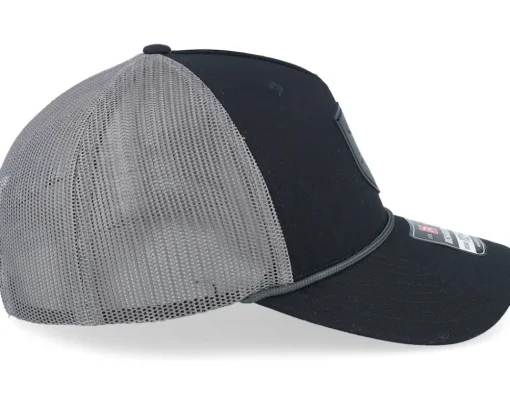 Trucker-Wild Spirit Black Deer Shield Patch Black/Charcoal Rope A-Frame Trucker -