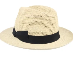 Straw Hat-MJM Hats Blue Line Tom Crochet Panama Natural Straw Hat -