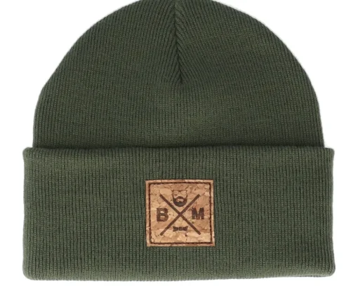 Cuff Beanies-Bearded Man Bm Cross Patch Olive Green Beanie -