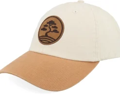Dad Cap-Iconic Bonsai Tree Round Engraved Patch Washed Stone/Wheat Dad Cap -