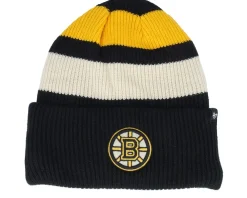 Cuff Beanies-47 Brand Boston Bruins Clubhouse Jennings 47 Beanie /White/Yellow Cuff - Black