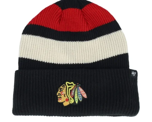 Cuff Beanies-47 Brand Boston Bruins Clubhouse Jennings 47 Beanie /White/Yellow Cuff - Black