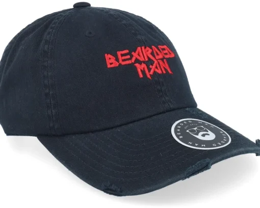 Dad Cap-Bearded Man British Heavy Metal Logo Ripped Black Dad Cap -