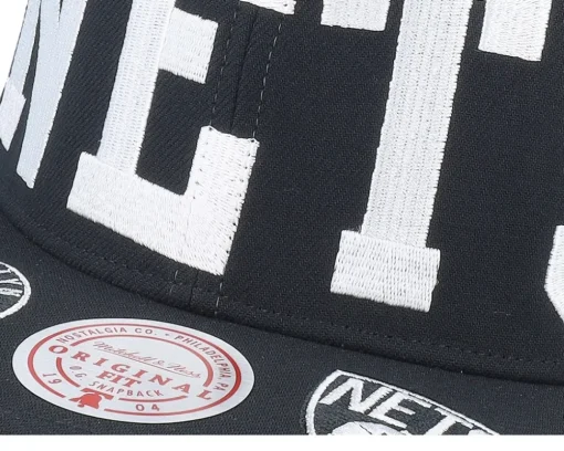 Clearance Mitchell & Ness Brooklyn Nets Big Text 1 Snapback - Black