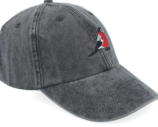 Dad Cap-Iconic Bullfinch Bird Vintage Washed Black Dad Cap -