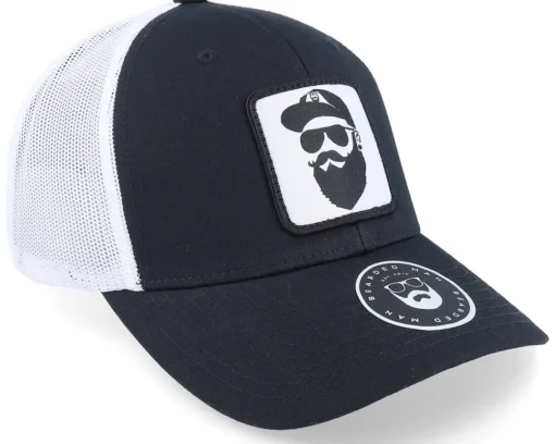 Trucker-Bearded Man Cap Man Woven Patch /White Trucker - Black