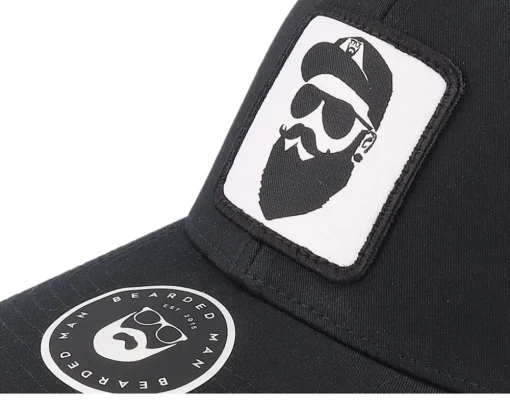 Trucker-Bearded Man Cap Man Woven Patch /White Trucker - Black