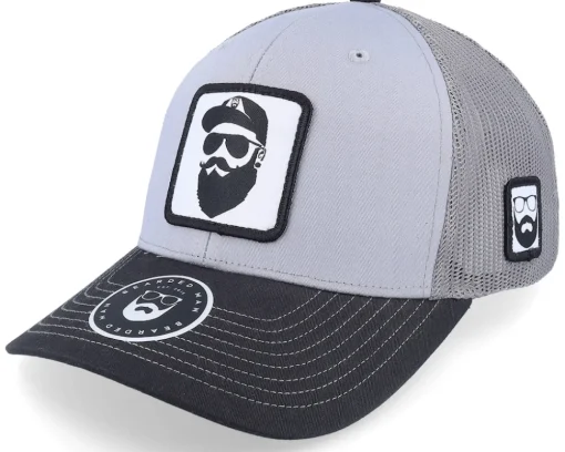 Trucker-Bearded Man Cap Man Woven Patch /White Trucker - Black