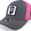 Trucker-Bearded Man Cap Man Woven Patch Charcoal/Neon Pink Trucker - Grey