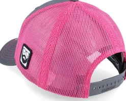 Trucker-Bearded Man Cap Man Woven Patch Charcoal/Neon Pink Trucker - Grey