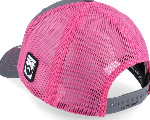Trucker-Bearded Man Cap Man Woven Patch Charcoal/Neon Pink Trucker - Grey