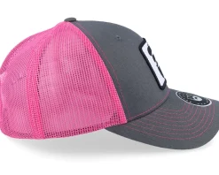 Trucker-Bearded Man Cap Man Woven Patch Charcoal/Neon Pink Trucker - Grey