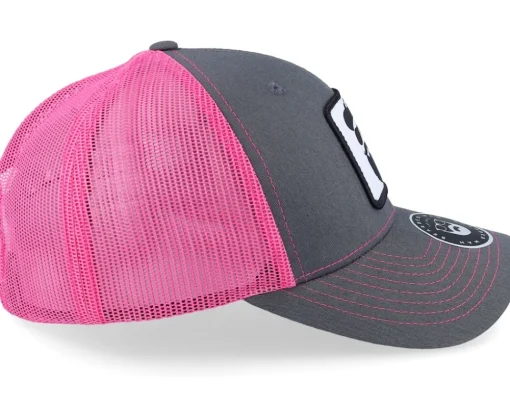 Trucker-Bearded Man Cap Man Woven Patch Charcoal/Neon Pink Trucker - Grey