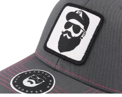Trucker-Bearded Man Cap Man Woven Patch Charcoal/Neon Pink Trucker - Grey