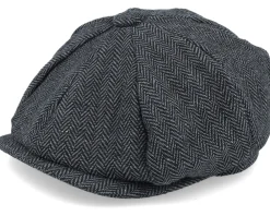 Flat Caps-Beechfield Charcoal Heringbone Heritage Bakerboy -