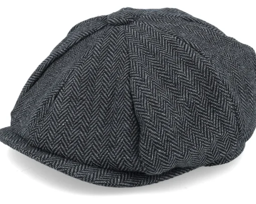 Flat Caps-Beechfield Charcoal Heringbone Heritage Bakerboy -