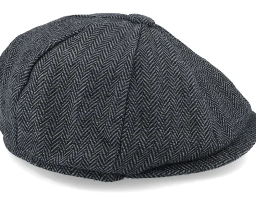 Flat Caps-Beechfield Charcoal Heringbone Heritage Bakerboy -